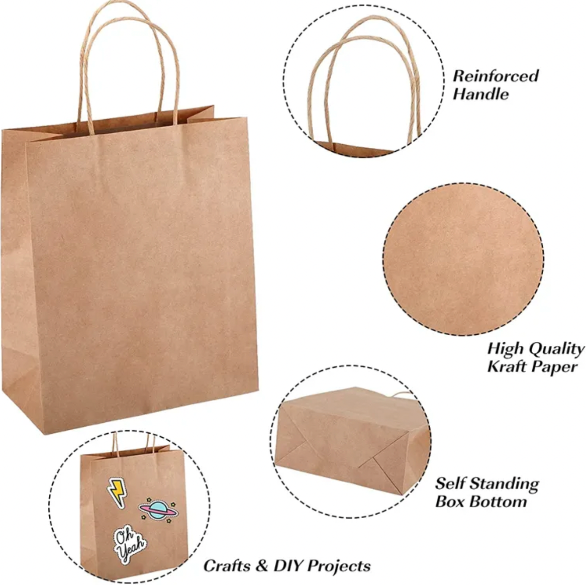 Kraft Paper Bag with Handle – Custom Printed for Restaurants, Cafes & Hotels