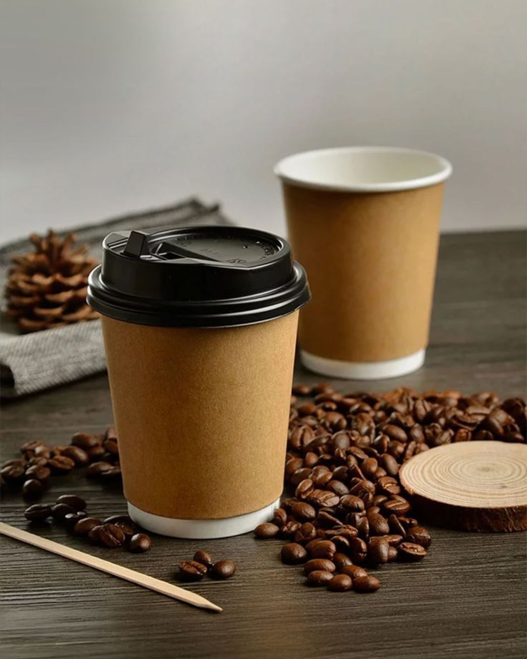 Kraft Double Wall Paper Cup With Single Color Branding