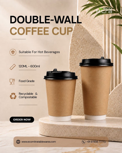 Kraft Double Wall Paper Cup With Single Color Branding