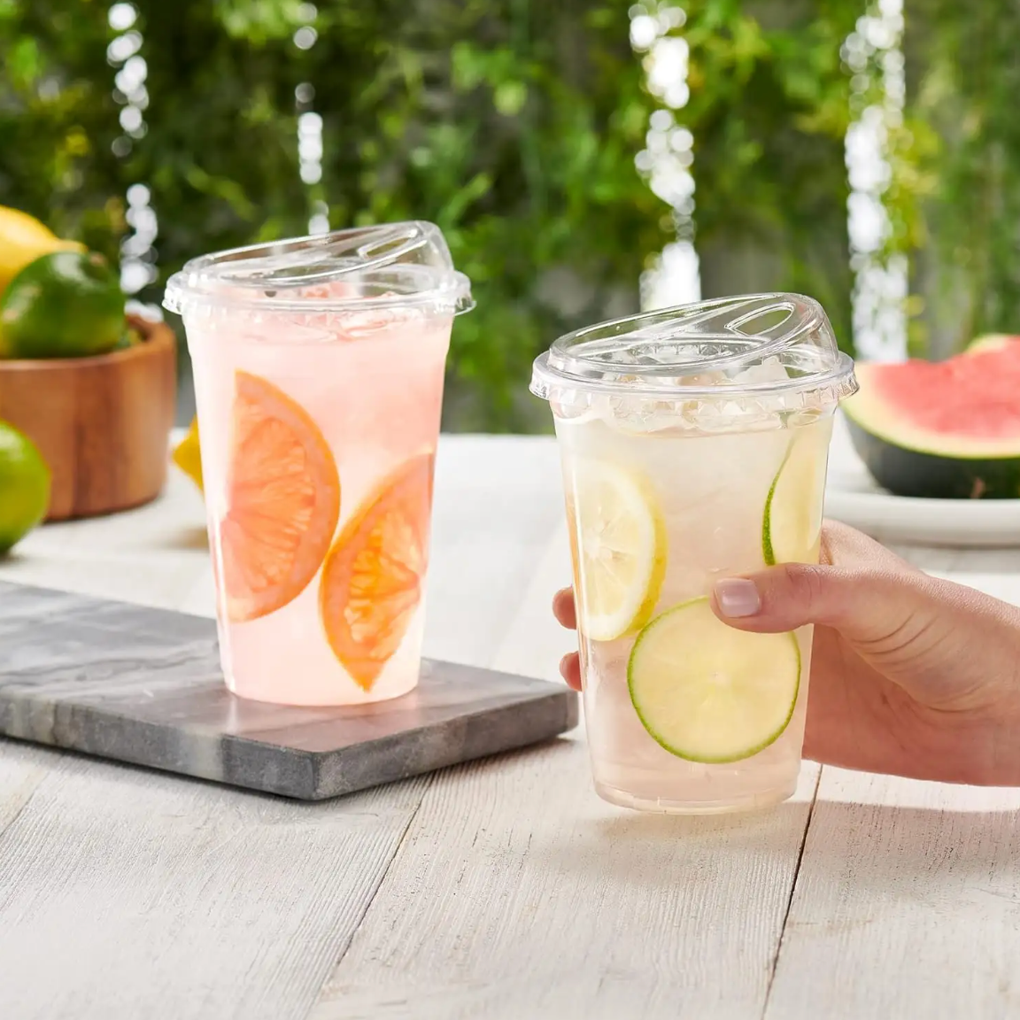 Imported Clear PET Sipper Plastic Drinking Cups With Strawless Sip Lids