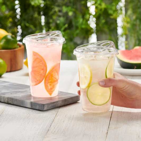 Imported Clear PET Sipper Plastic Drinking Cups With Strawless Sip Lids