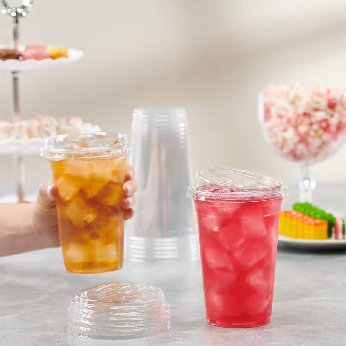 Imported Clear PET Sipper Plastic Drinking Cups With Strawless Sip Lids